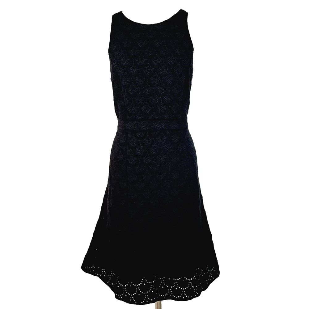 ANN TAYLOR Black Eyelet Sleeveless Fit n Flare‎ Dress Size 10 Office Party NEW